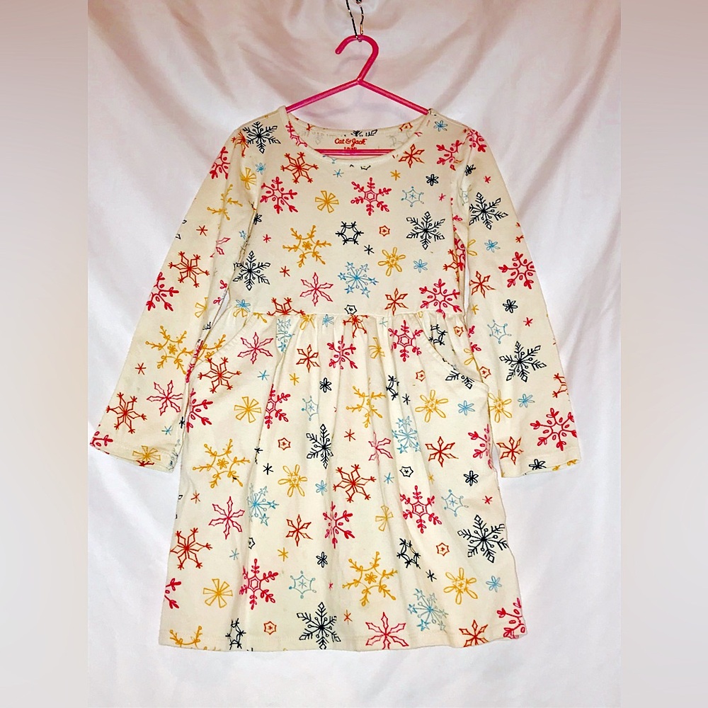 Cat & Jack Snowflake Patterned Long Sleeve Dress Girls S 6/6X